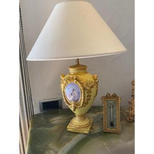Lamp 19th Enamelled Earthenware And Decor With Fine Gold