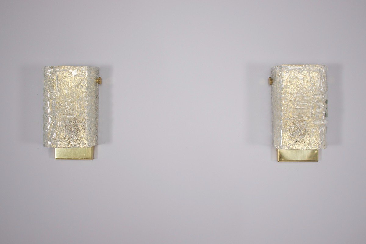 Pair Of Crystal & Brass Sconces 1970's-photo-3