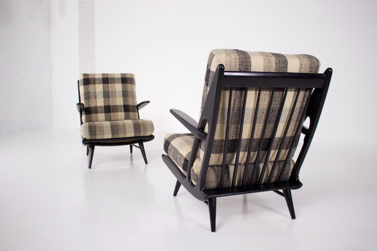 Pair Of Black Lacquered Armchairs 1950s-photo-2