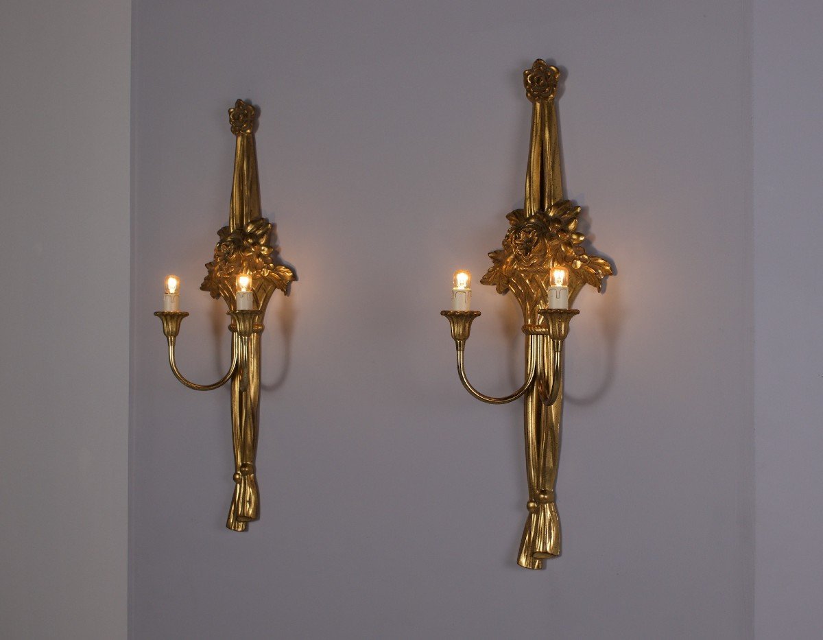 Pair Of Louis XVI Golden Wall Sconces-photo-2