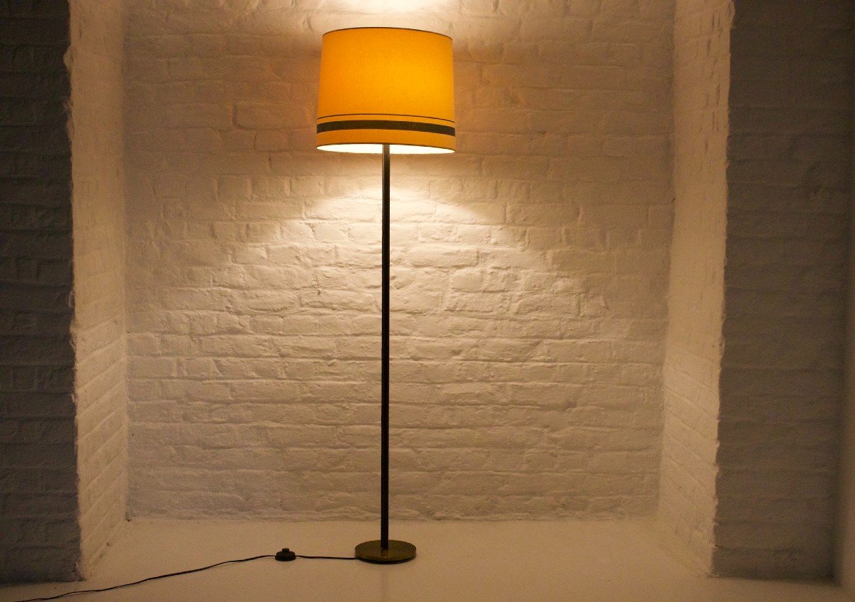 Leather Covered Floor Lamp, K & L Belysning Sweden.-photo-3