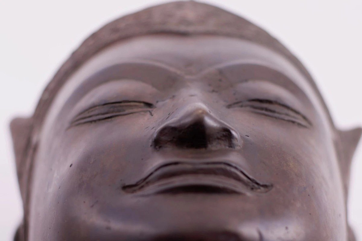 Tête De Bouddha Couronné En Bronze, Royaume D’ayutthaya.-photo-2