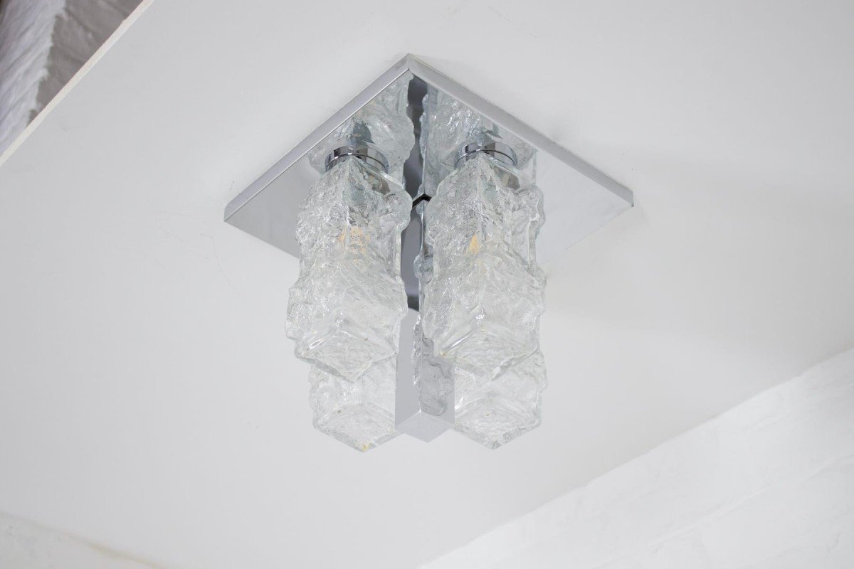 Brutalist “ice Glass” Ceiling Lamp.-photo-2