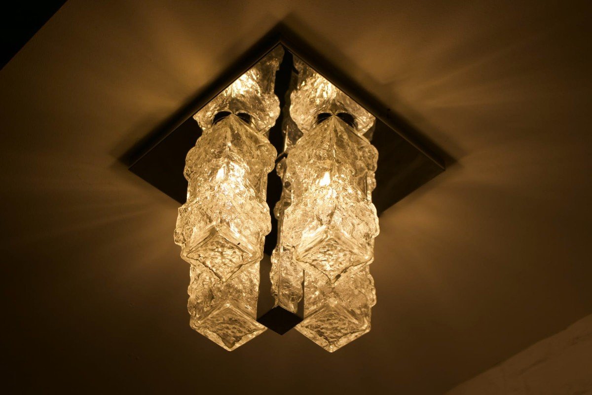 Brutalist “ice Glass” Ceiling Lamp.