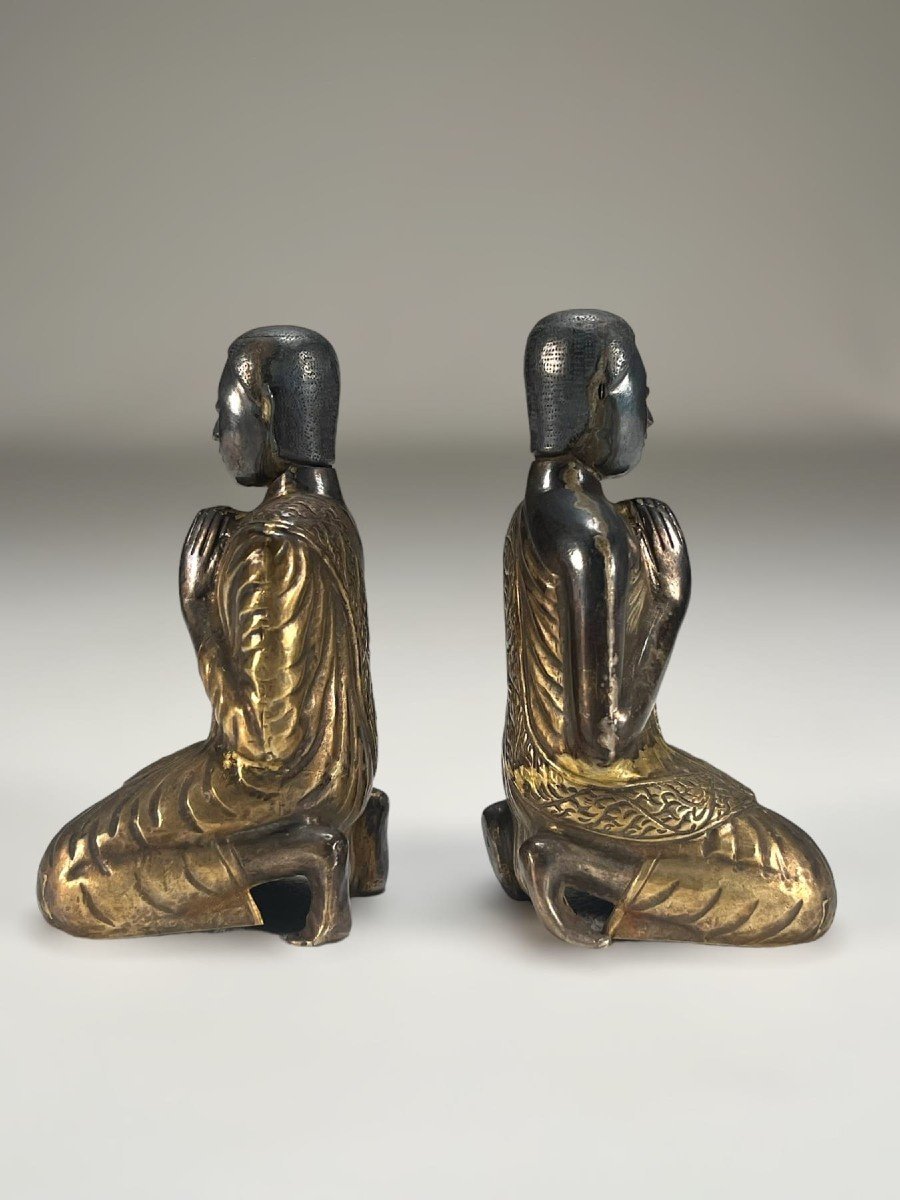 Pair Of Worshipers In Silver, Siam.-photo-4