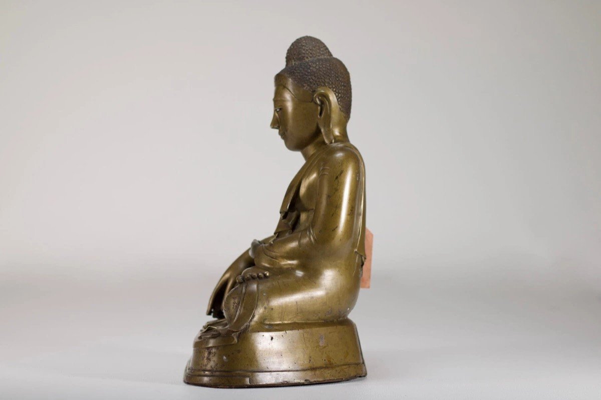 Burmese Shakyamuni Buddha In Bronze, 19th Century.-photo-2