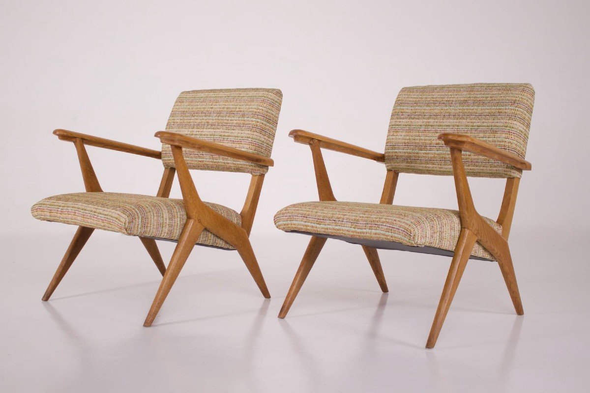 Paire De Fauteuils Modernistes Français.-photo-1