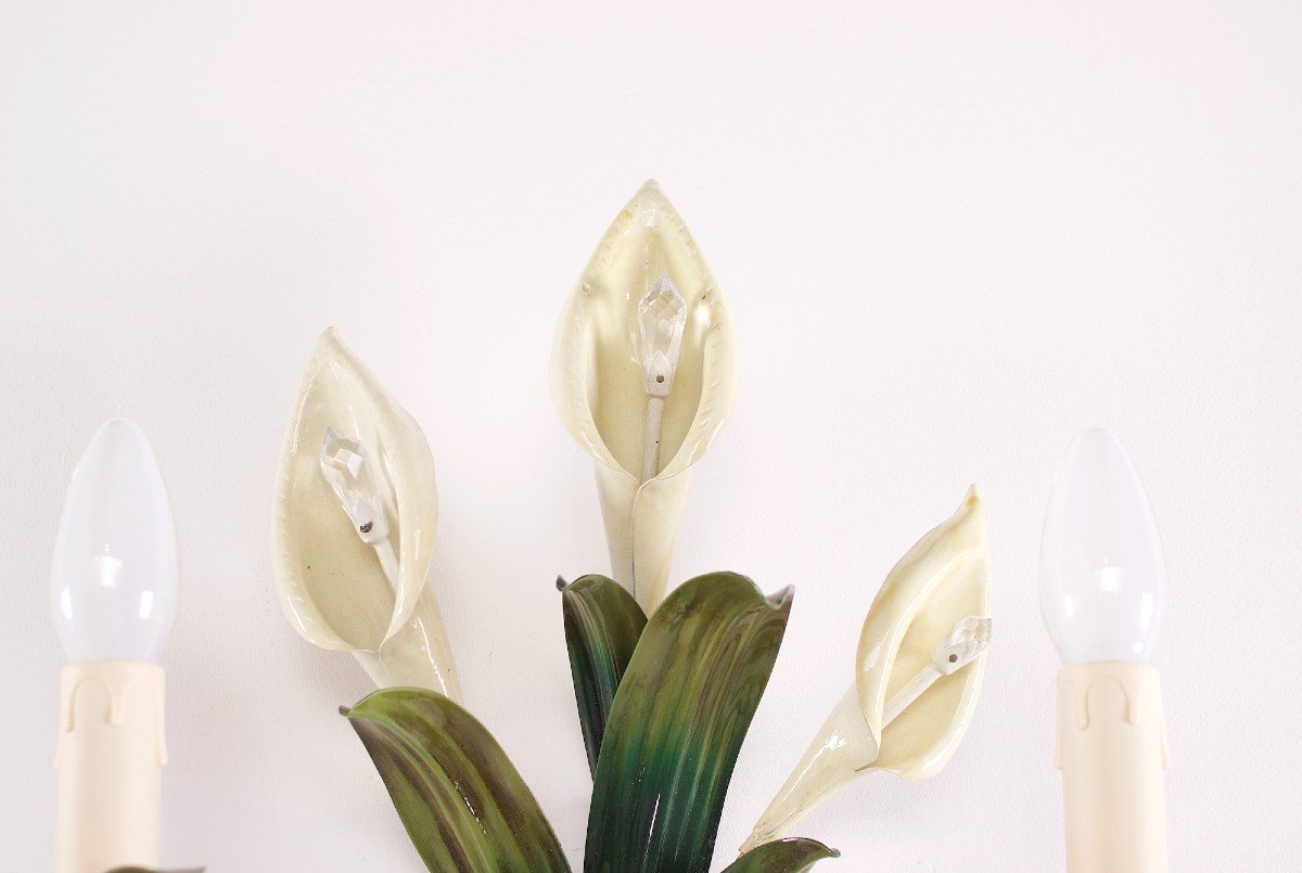 Paire D’appliques Murales Italiennes “arums”-photo-2