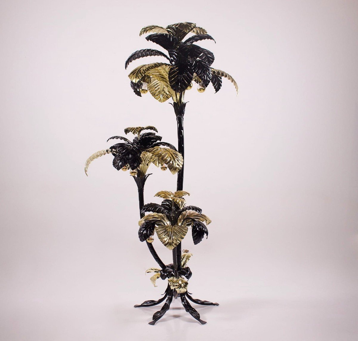 Large Palm Tree Floor Lamp XXl Black Gold, Hans Kögl.-photo-2