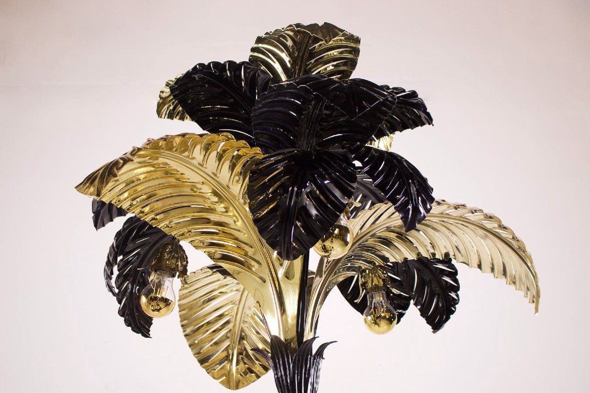 Large Palm Tree Floor Lamp XXl Black Gold, Hans Kögl.-photo-1