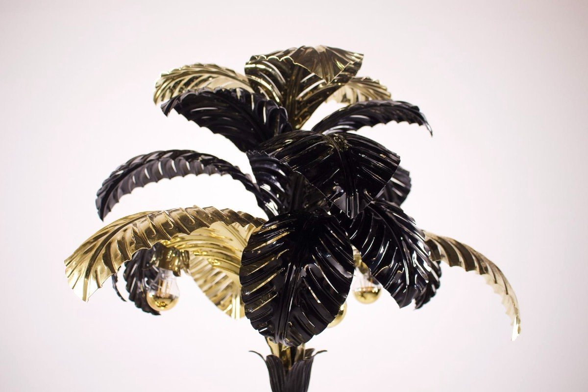 Large Palm Tree Floor Lamp XXl Black Gold, Hans Kögl.-photo-2