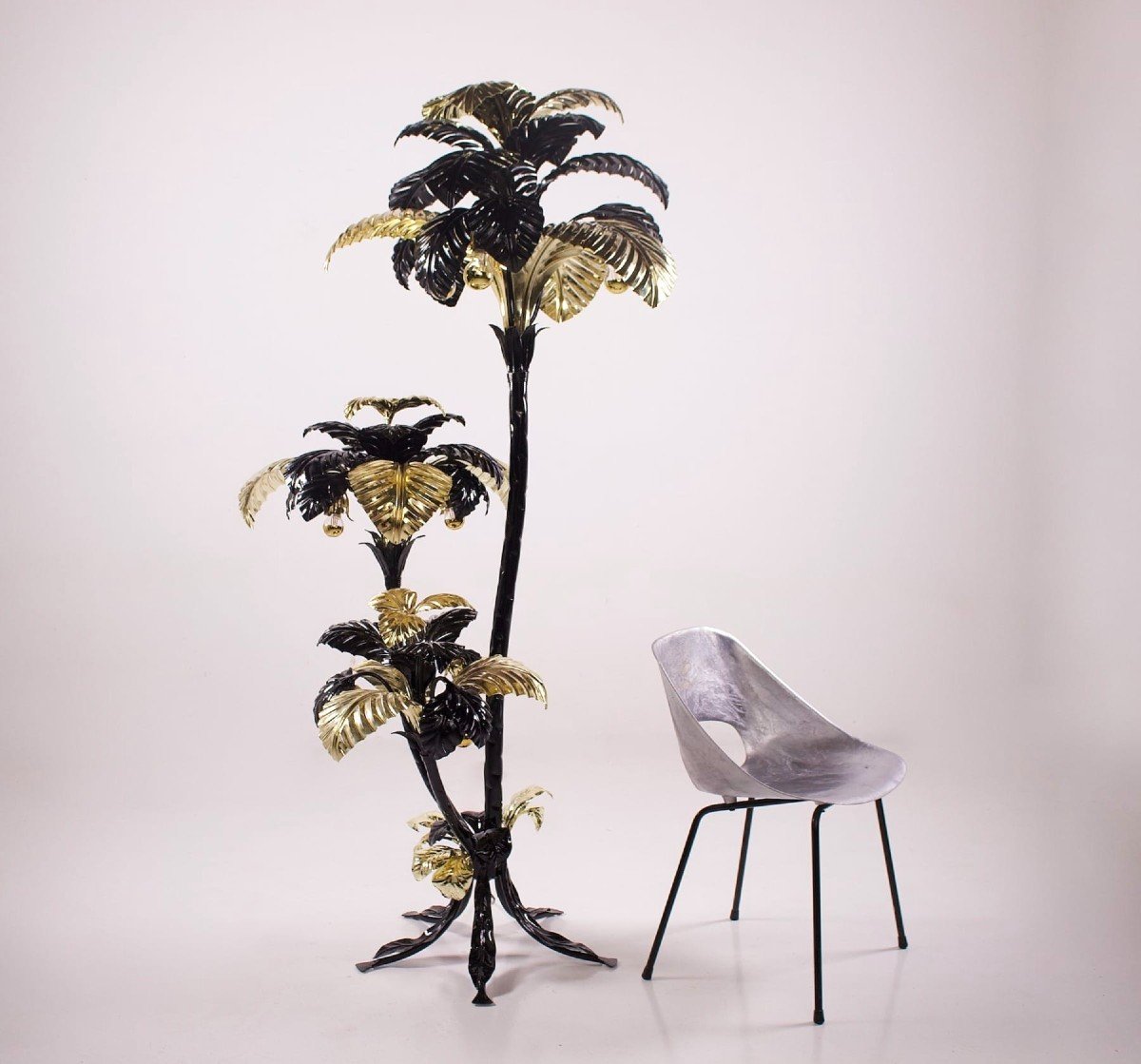 Large Palm Tree Floor Lamp XXl Black Gold, Hans Kögl.