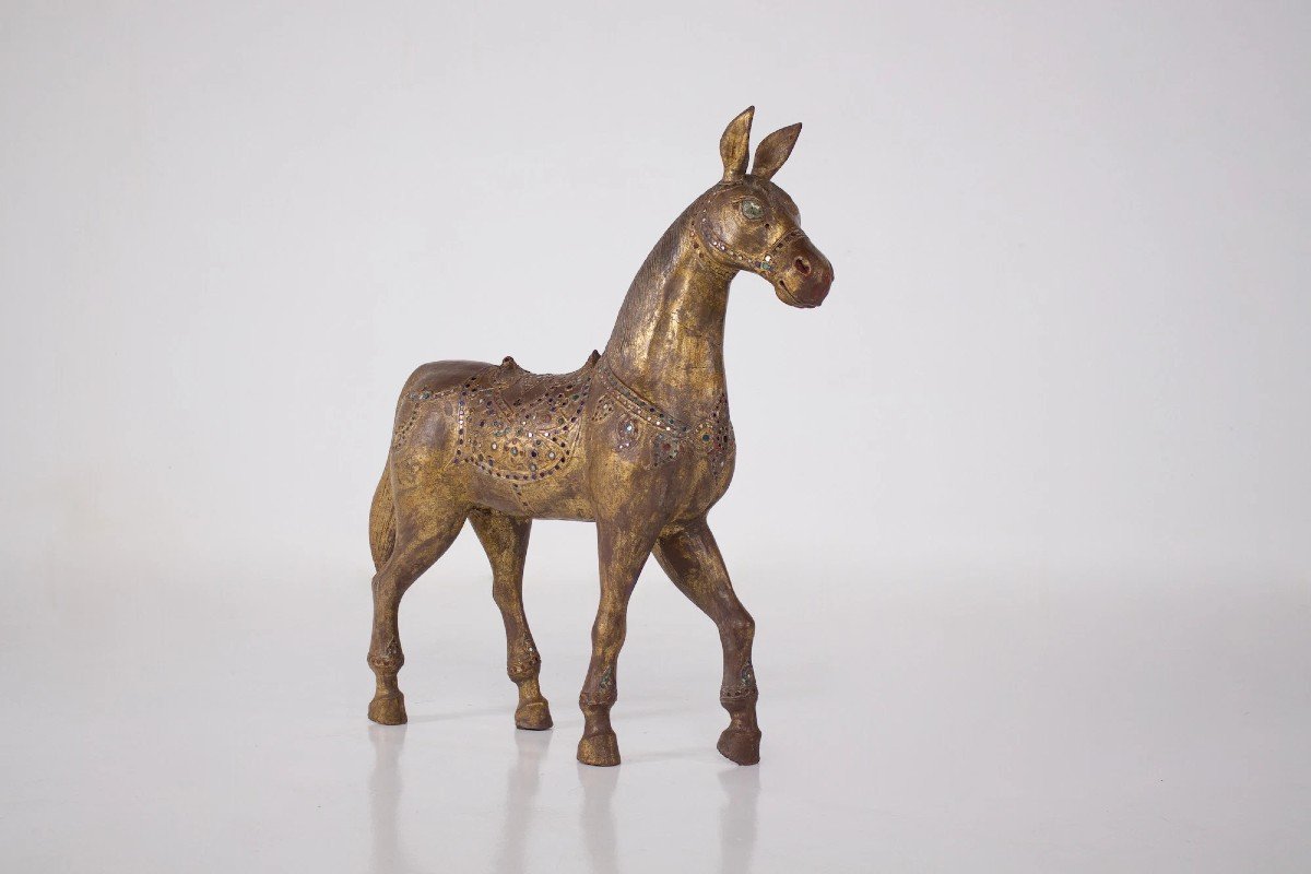 Ritual Horse In Golden Wood, Burma.