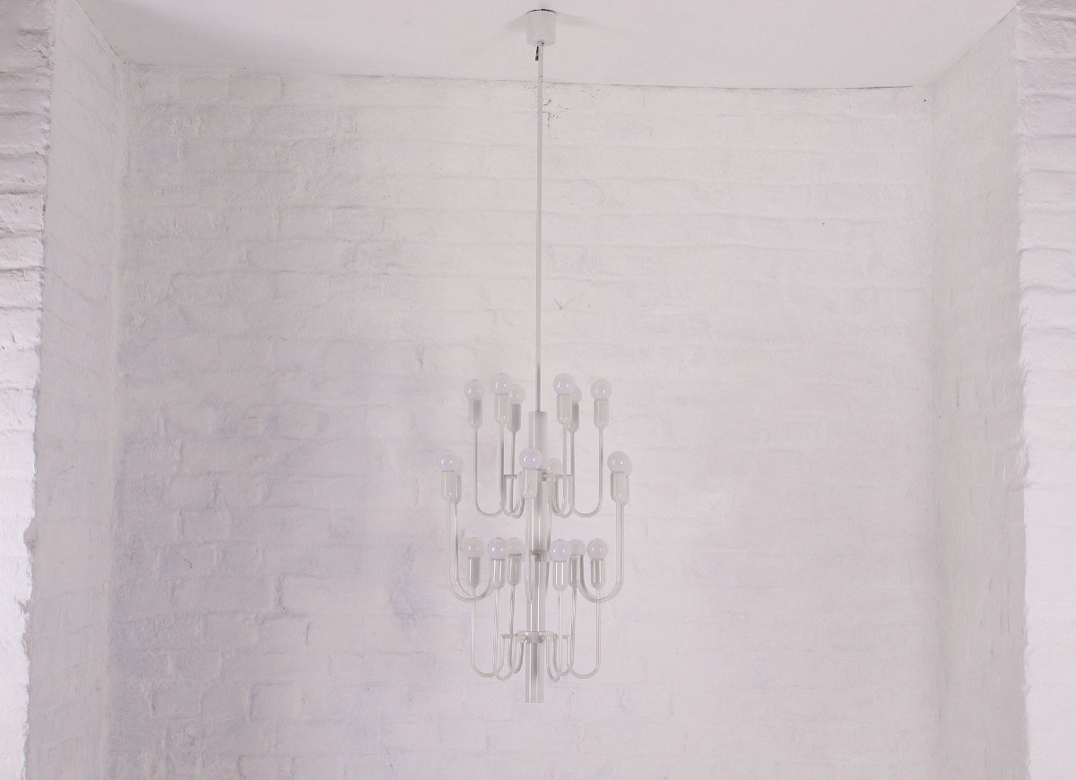 Large White Chandelier 1970 With 18 Lights-photo-1