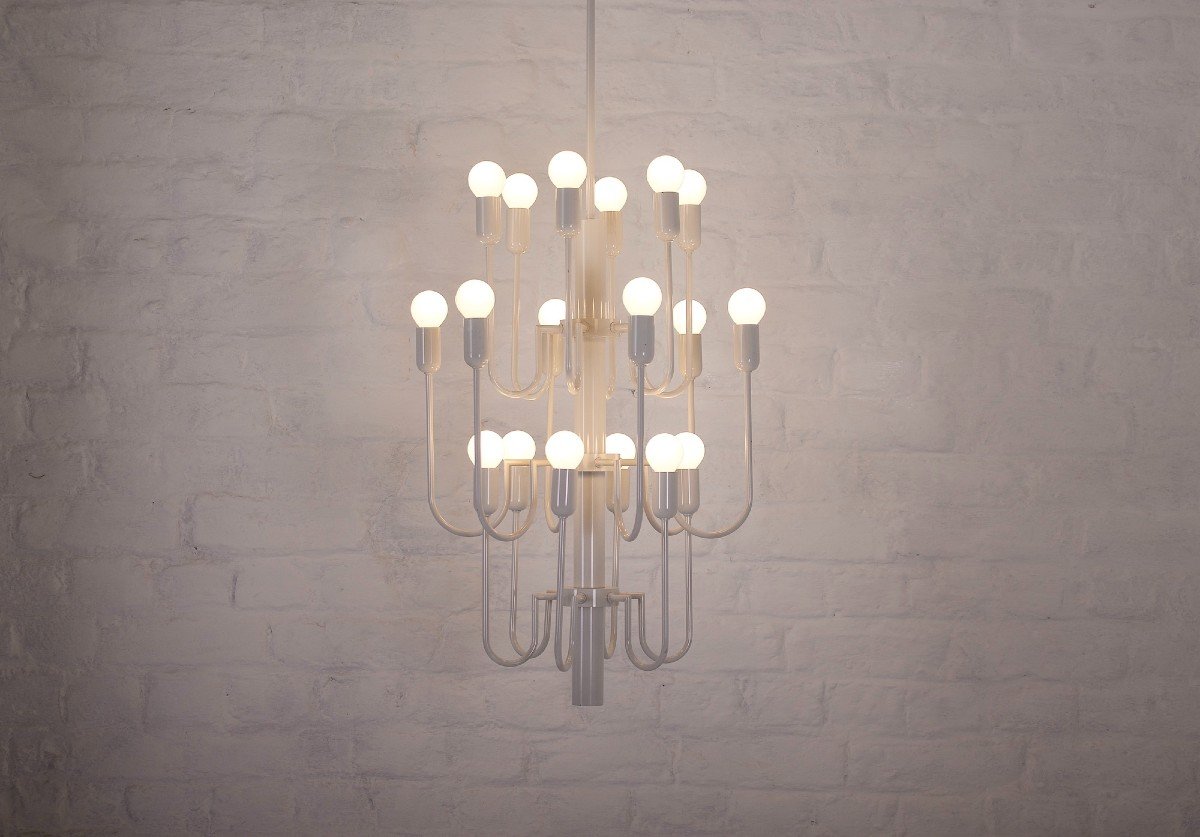 Large White Chandelier 1970 With 18 Lights