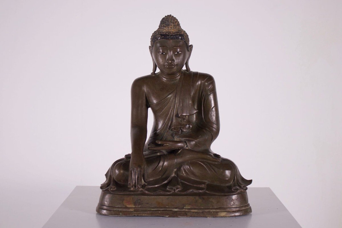 Bouddha Birman En Bronze, époque Mandalay.-photo-2