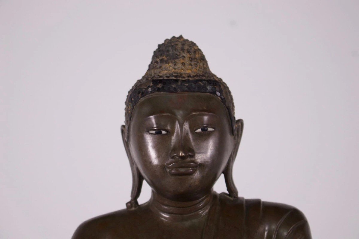 Bouddha Birman En Bronze, époque Mandalay.-photo-3