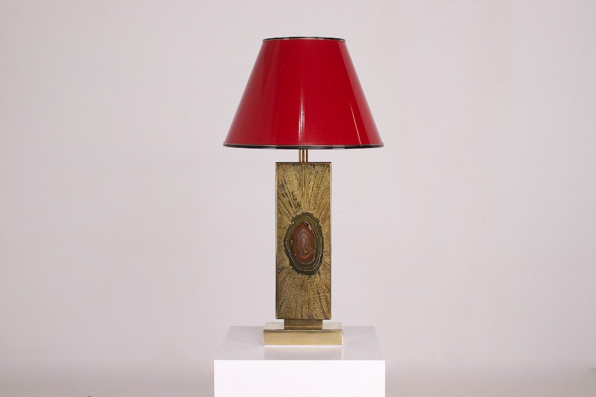 Lampe En Laiton Et Agate De Georges Mathias Pour De Gandt.-photo-4