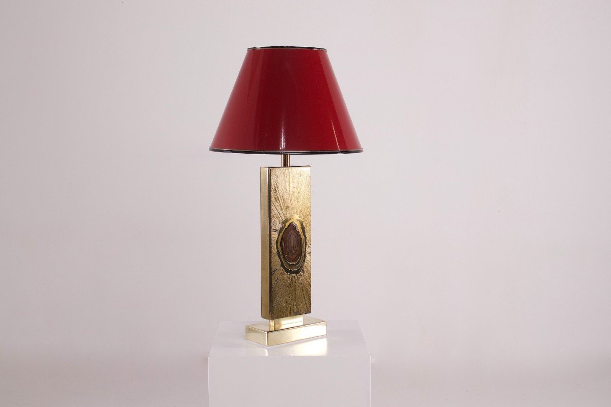 Lampe En Laiton Et Agate De Georges Mathias Pour De Gandt.