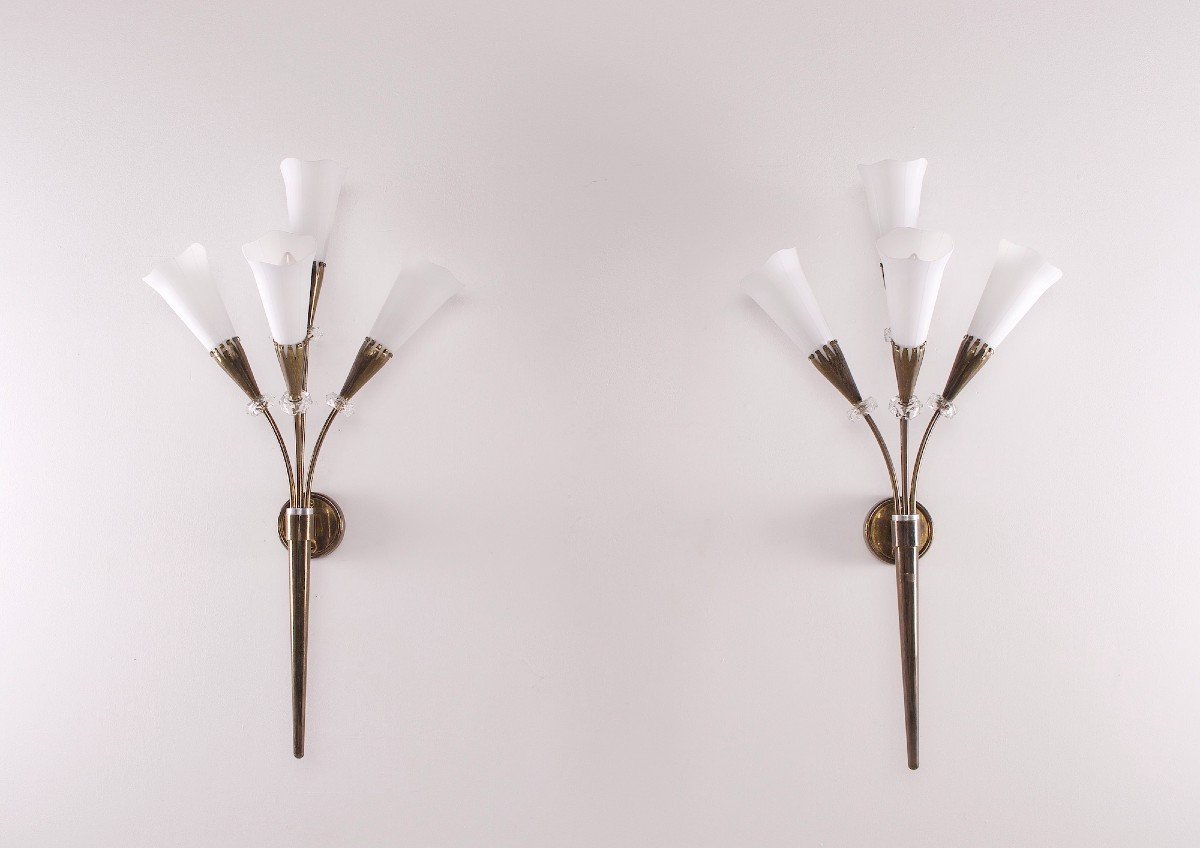 Pair Of “arum” Torchiere Wall Lights By Maison Lunel-photo-2