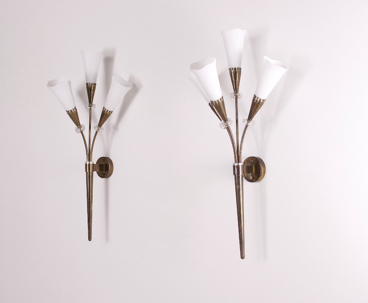 Pair Of “arum” Torchiere Wall Lights By Maison Lunel-photo-4