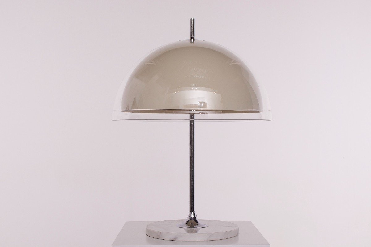 Mushroom Lamp With Double Shade And Marble Base.