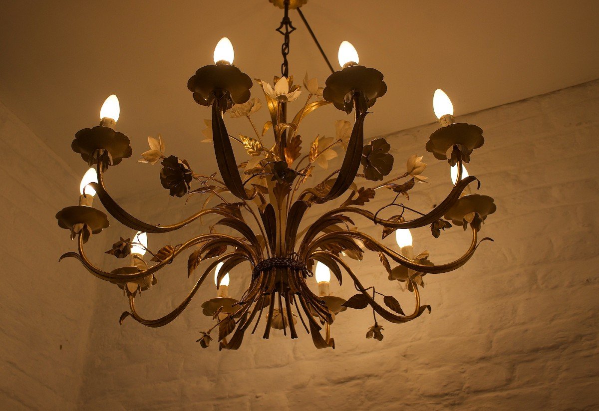 Large Golden Florentine Chandelier By Masca Italy-photo-2