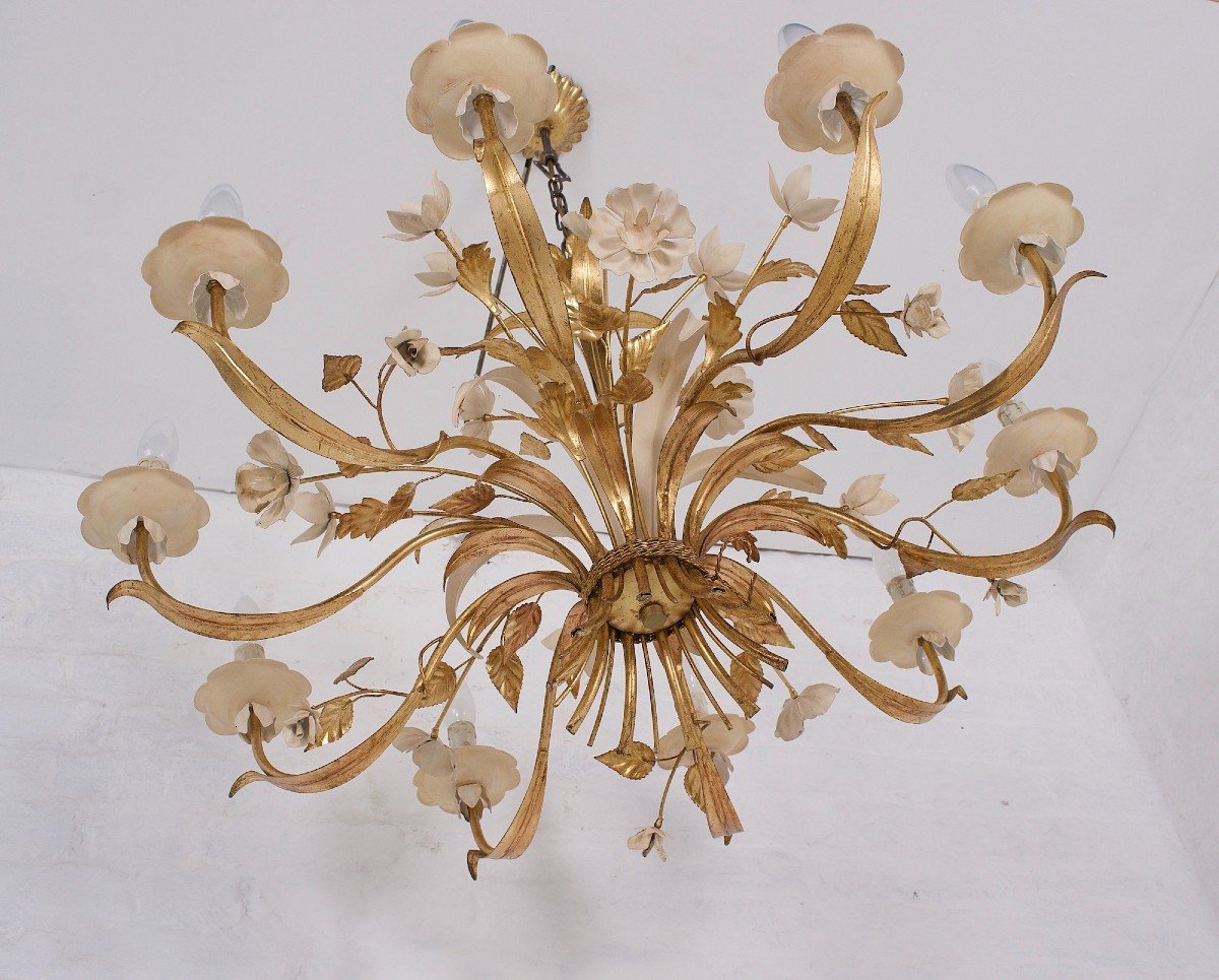 Large Golden Florentine Chandelier By Masca Italy-photo-3