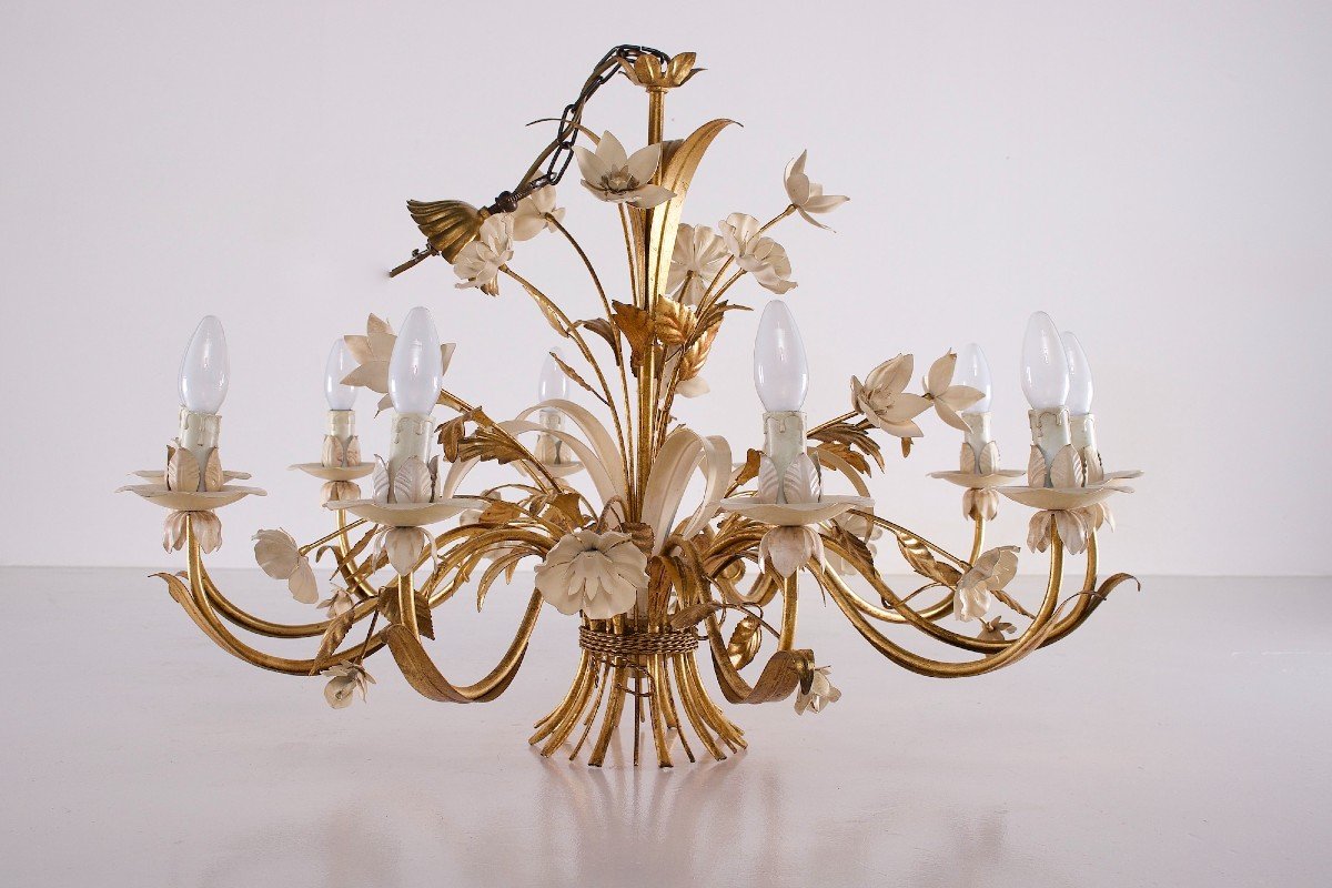 Large Golden Florentine Chandelier By Masca Italy-photo-4