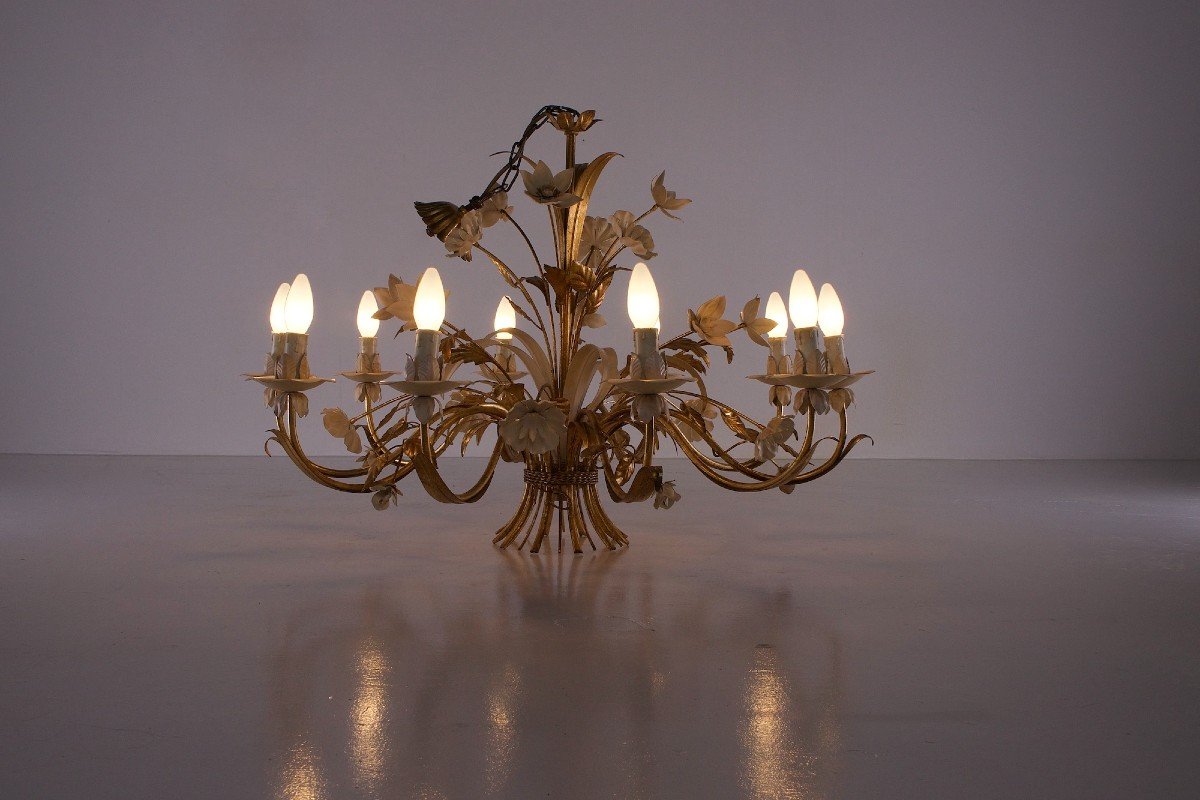 Large Golden Florentine Chandelier By Masca Italy-photo-6