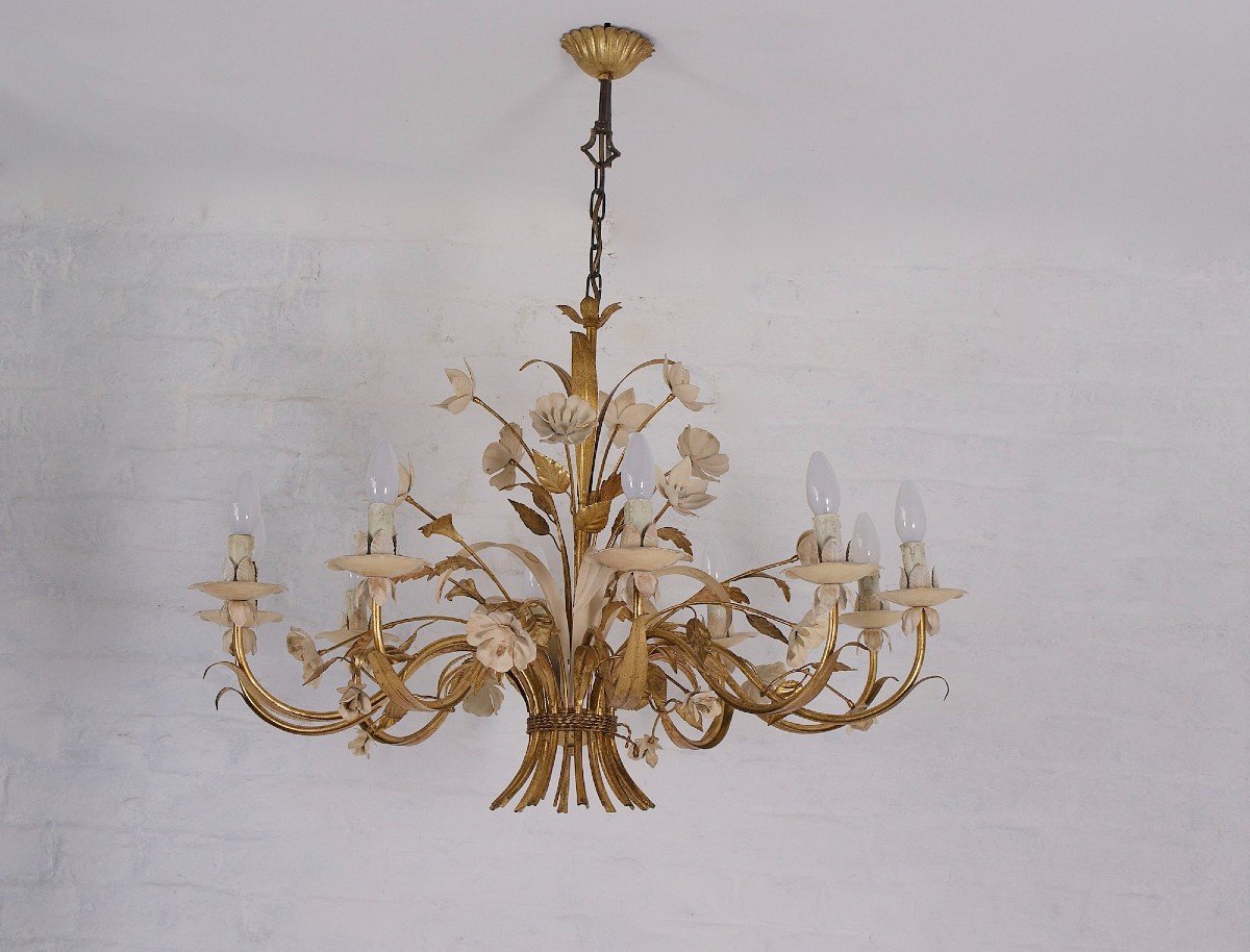 Large Golden Florentine Chandelier By Masca Italy