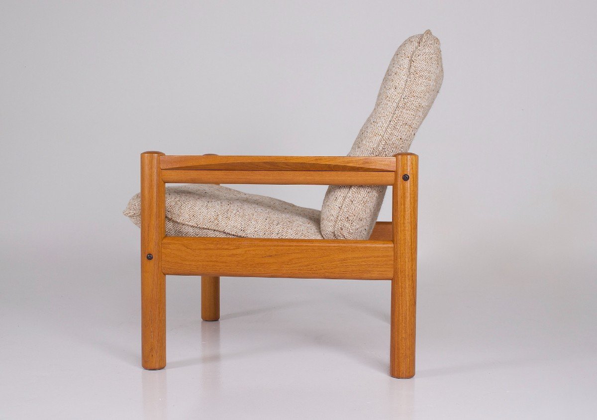 Fauteuil Danois En Teck Et Laine.-photo-2