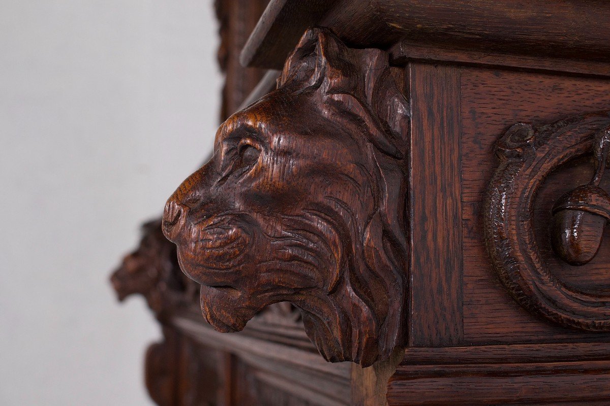 Vitrine Buffet Renaissance Forêt Noire Têtes De Lions Et Loup-photo-2