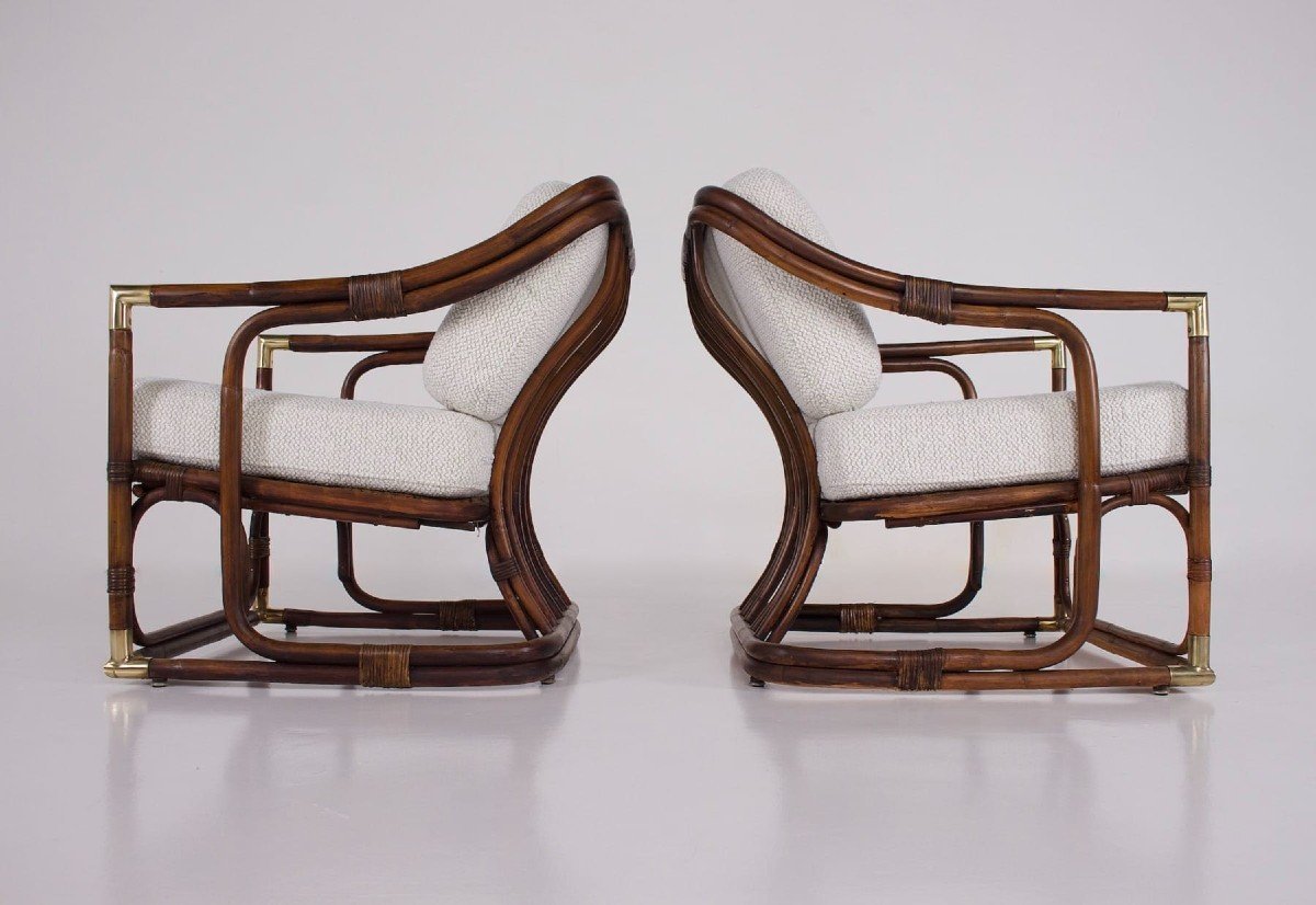 Pair Of Gilles Sermadiras Bamboo Armchairs-photo-2