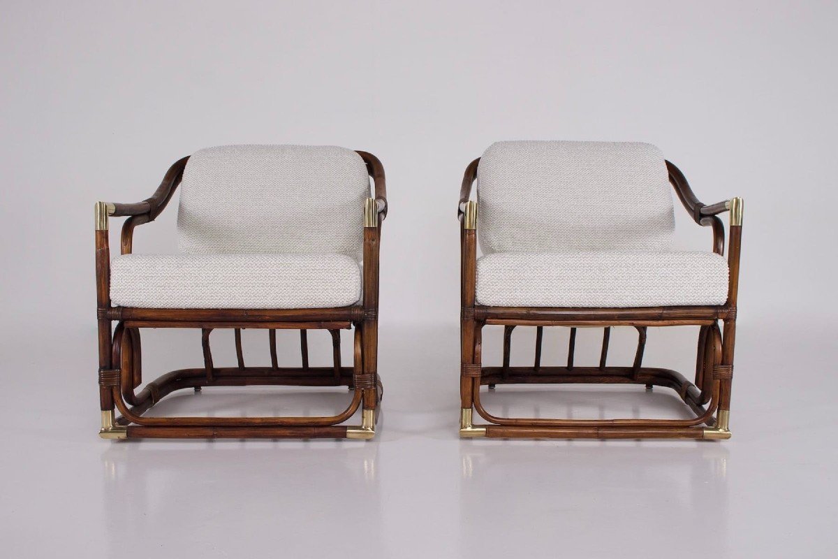 Pair Of Gilles Sermadiras Bamboo Armchairs-photo-3