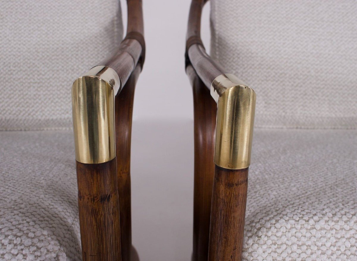 Pair Of Gilles Sermadiras Bamboo Armchairs-photo-4