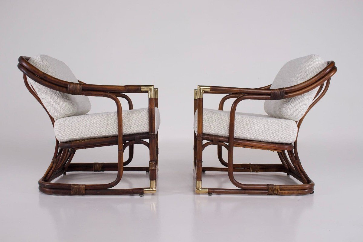 Pair Of Gilles Sermadiras Bamboo Armchairs-photo-1