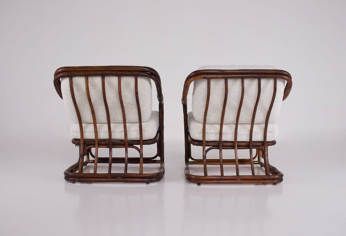 Pair Of Gilles Sermadiras Bamboo Armchairs-photo-3