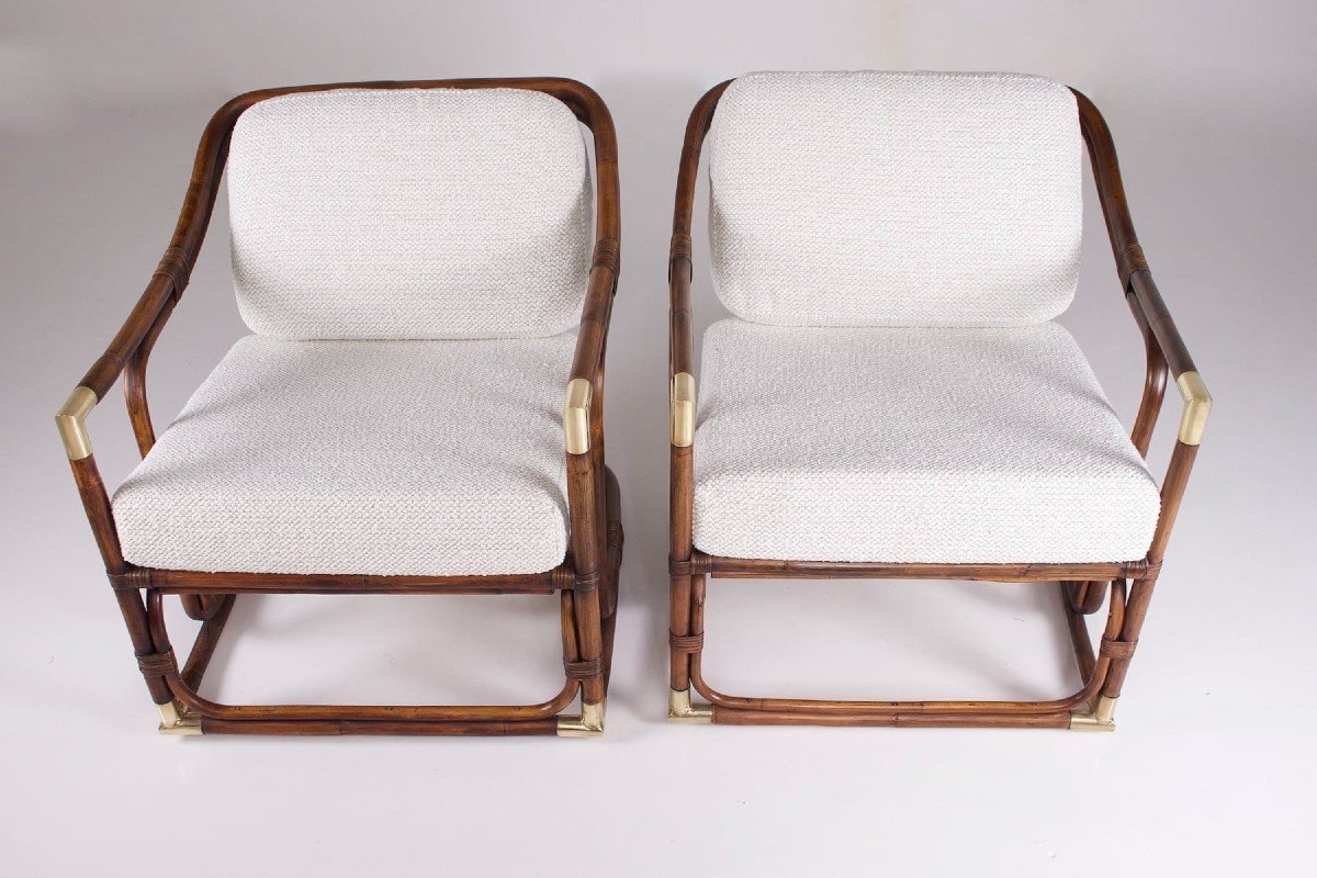 Pair Of Gilles Sermadiras Bamboo Armchairs-photo-5