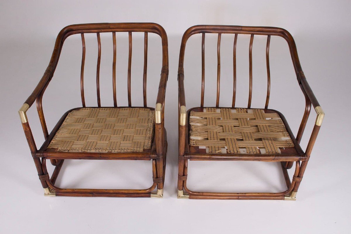 Pair Of Gilles Sermadiras Bamboo Armchairs-photo-6