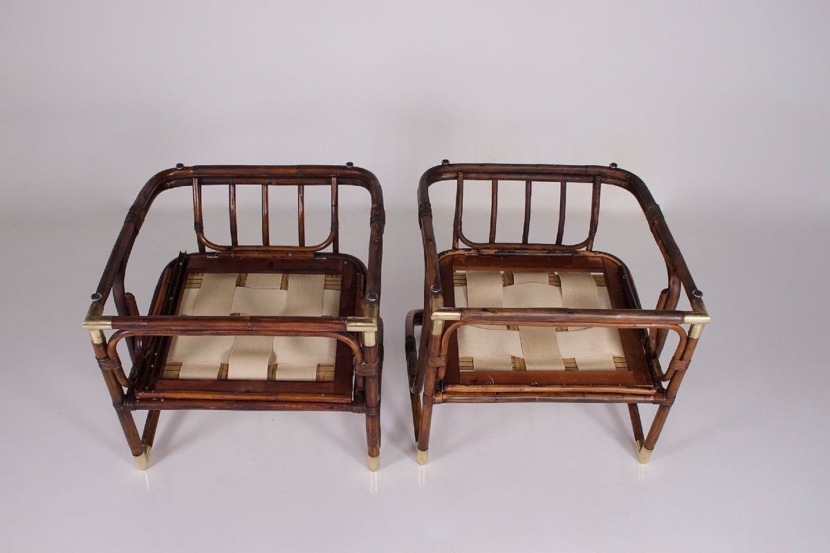 Pair Of Gilles Sermadiras Bamboo Armchairs-photo-7