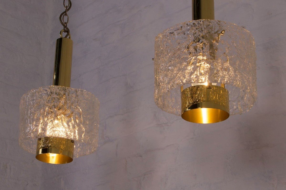 Brass And Murano Ice Glass Pendant Lights-photo-2