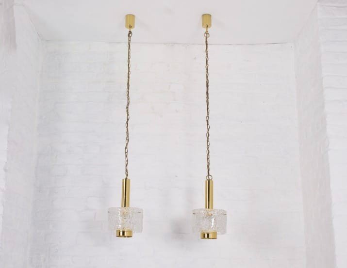 Brass And Murano Ice Glass Pendant Lights-photo-1