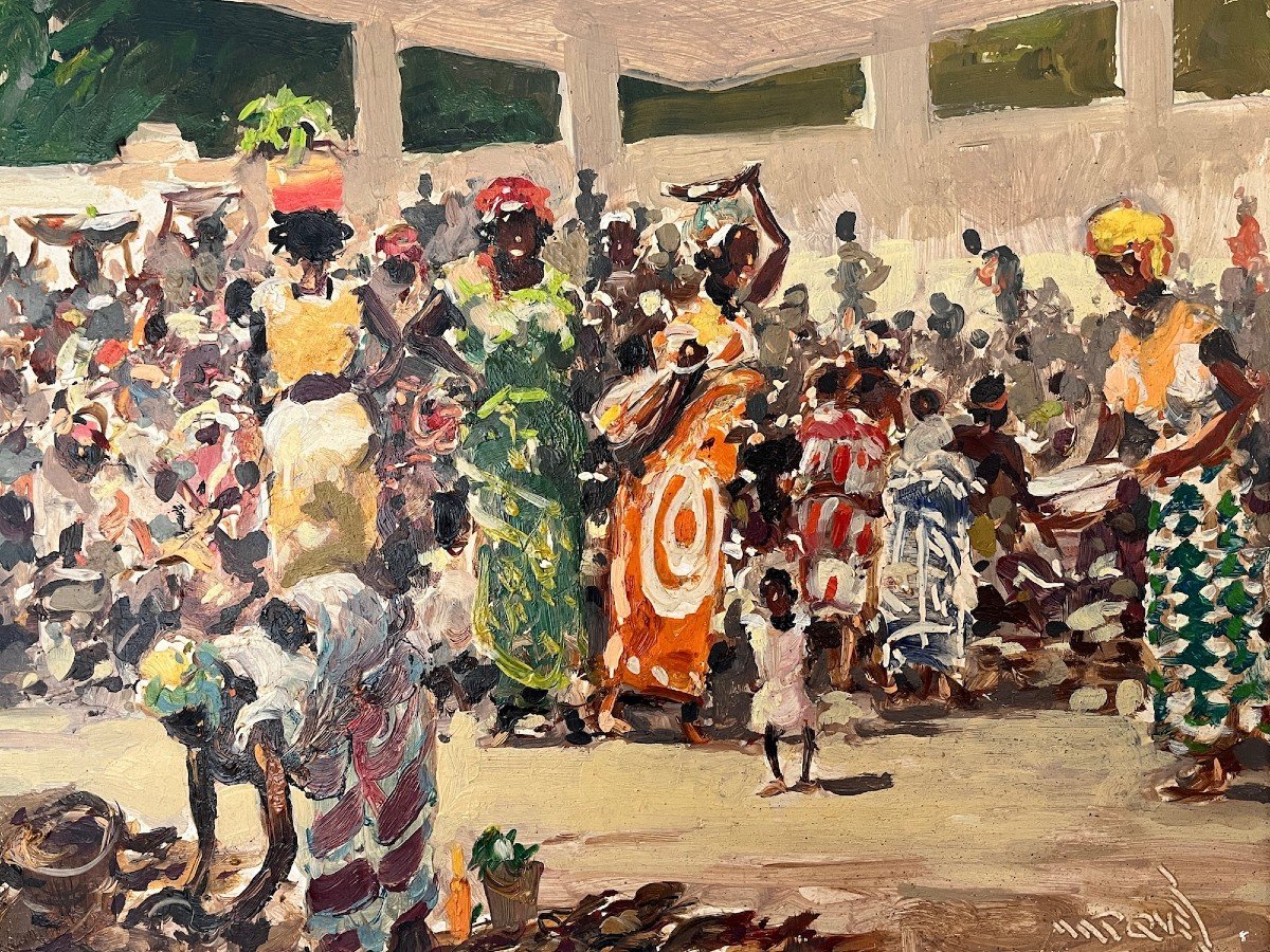 Market Scene In Leopoldville By Guilherme d'Oliveira Marques 