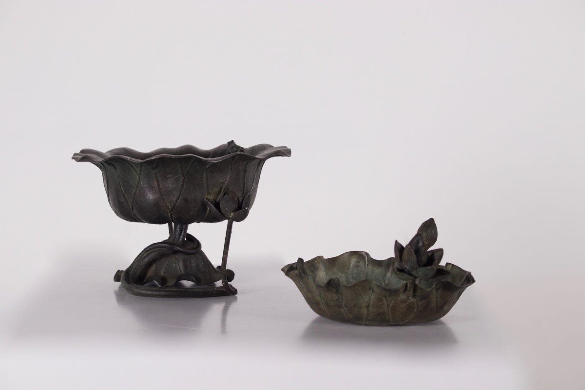 Pair Of Lotus Ikebana Bowls 