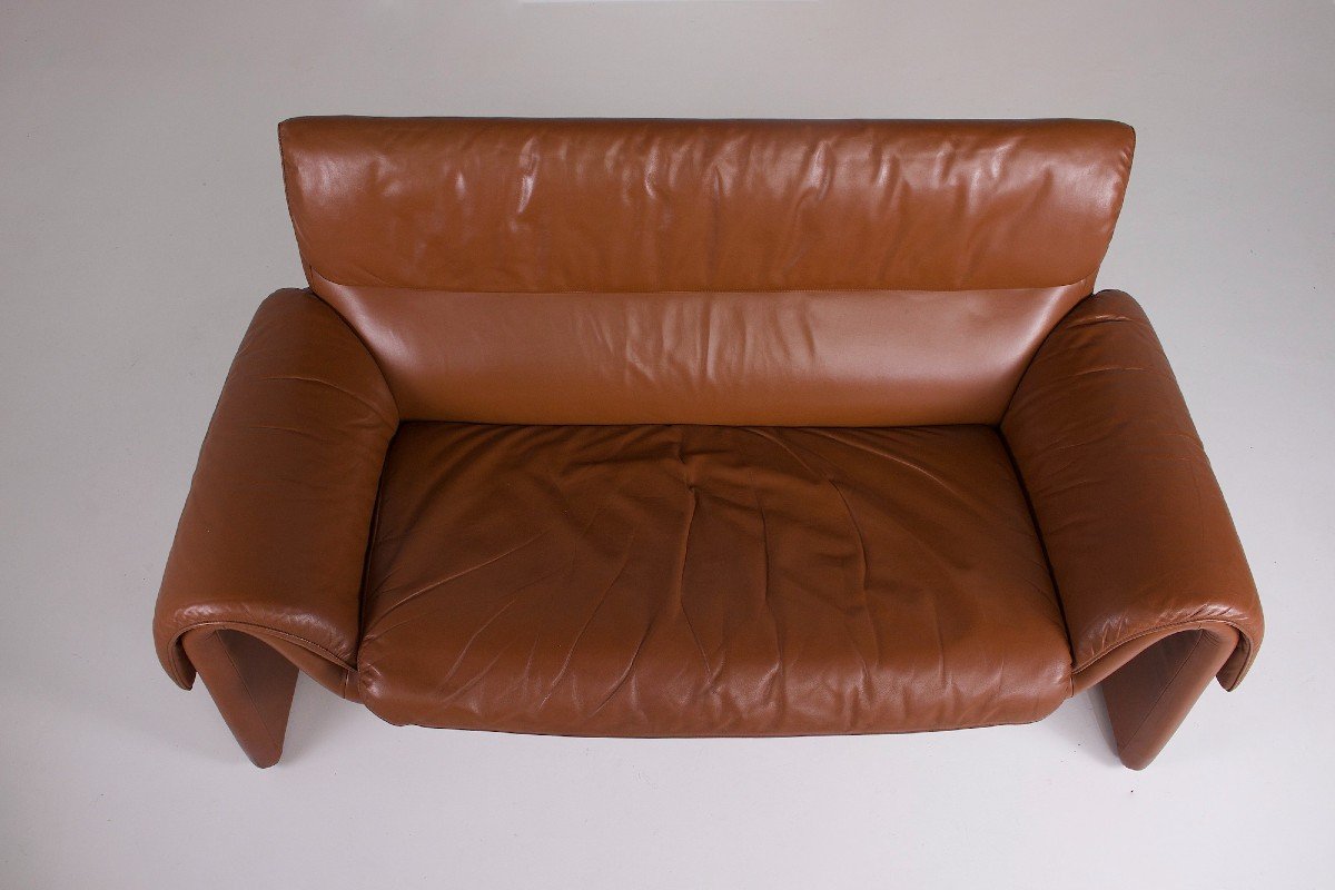 Sofa De Sede 2 Places « Ds-2011 » En Cuir Cognac-photo-3