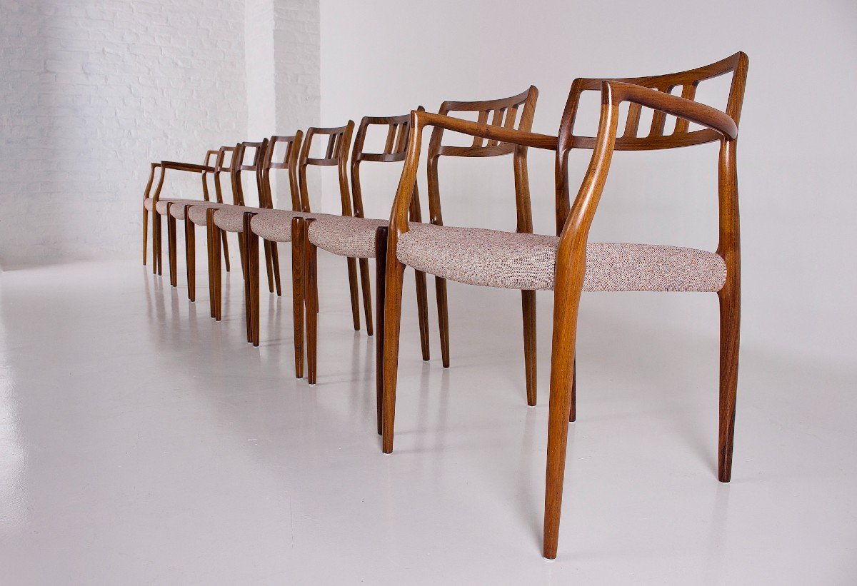 8 Rosewood Chairs By Niels Otto Moller.