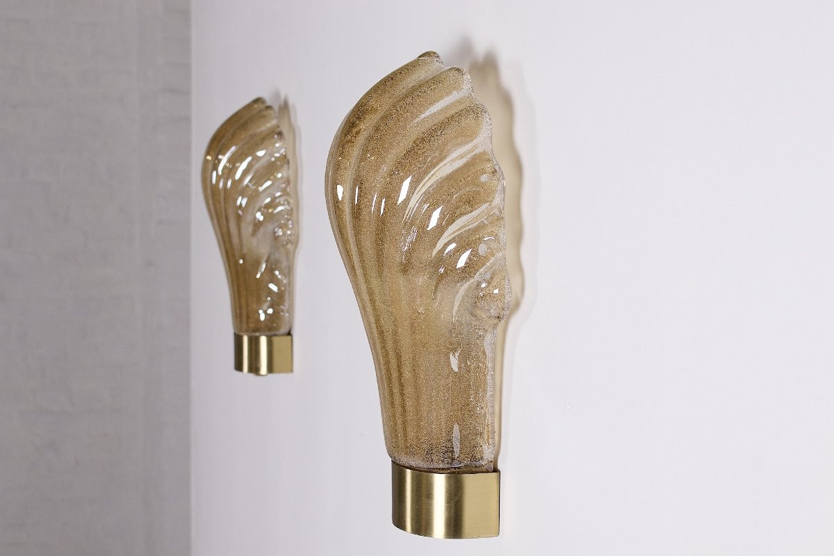 Pair Of "shell" Wall Lights, Barovier Toso Style.-photo-2