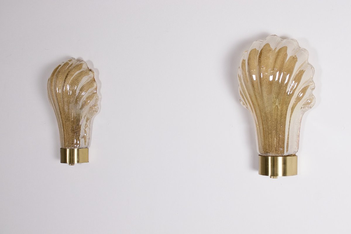 Pair Of "shell" Wall Lights, Barovier Toso Style.-photo-2