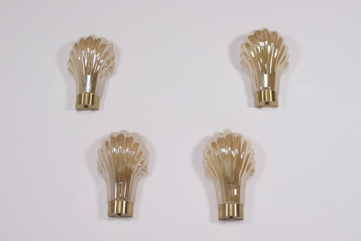 Pair Of "shell" Wall Lights, Barovier Toso Style.-photo-8